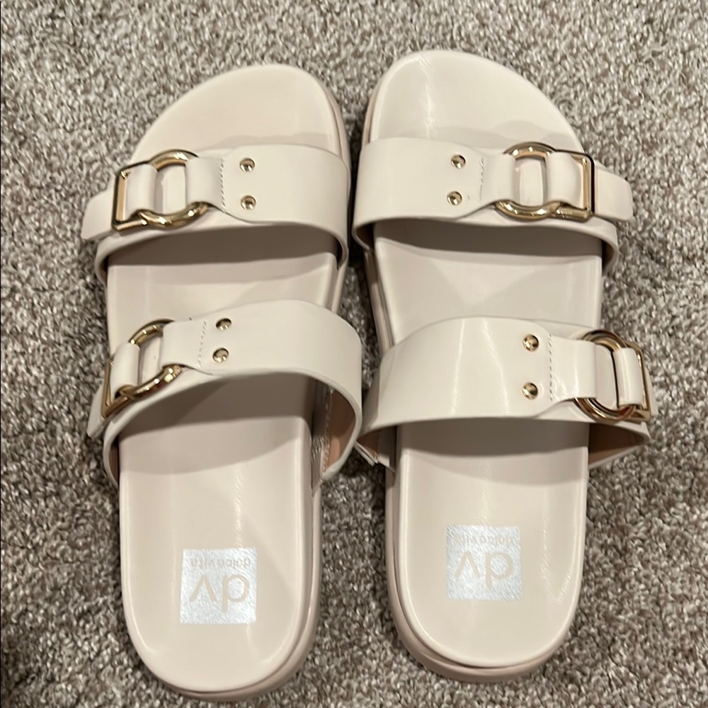 DV by Dolce Vita Cream Sandals with Gold Buckles